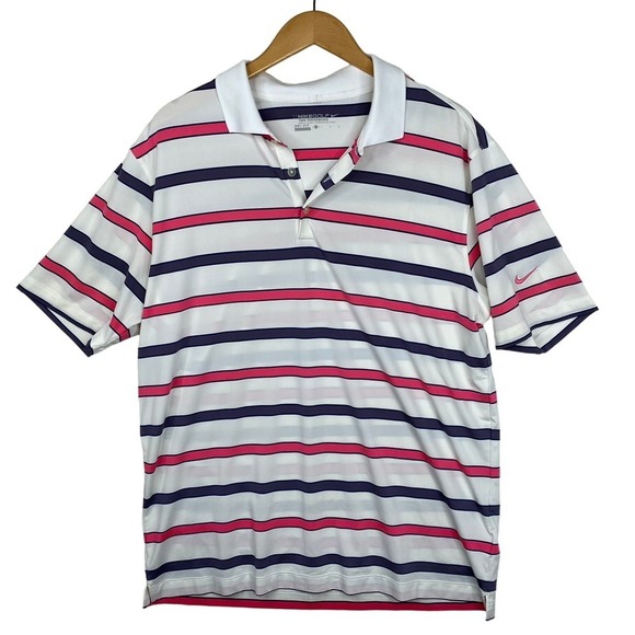 Nike Pink Blue White Striped Tour Performance Short Sleeve Golf Polo Size Large - Picture 1 of 6